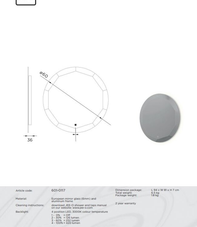 JEE-O Bloom Spiegel | Rond | 60 cm | Inclusief LED