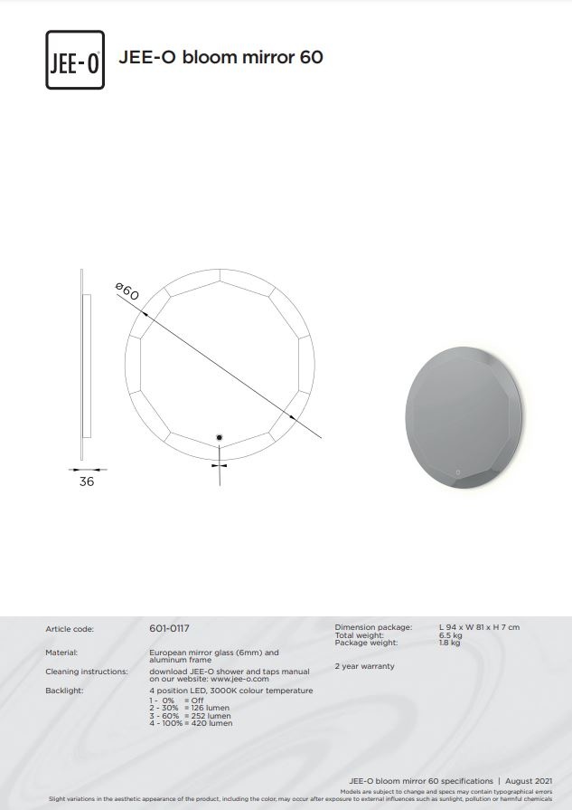 JEE-O Bloom Spiegel | Rond | 60 cm | Inclusief LED