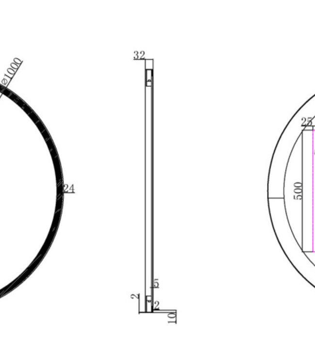 Wiesbaden Maro Ronde Spiegel - Met LED Verlichting - Mat Zwart - 100 cm