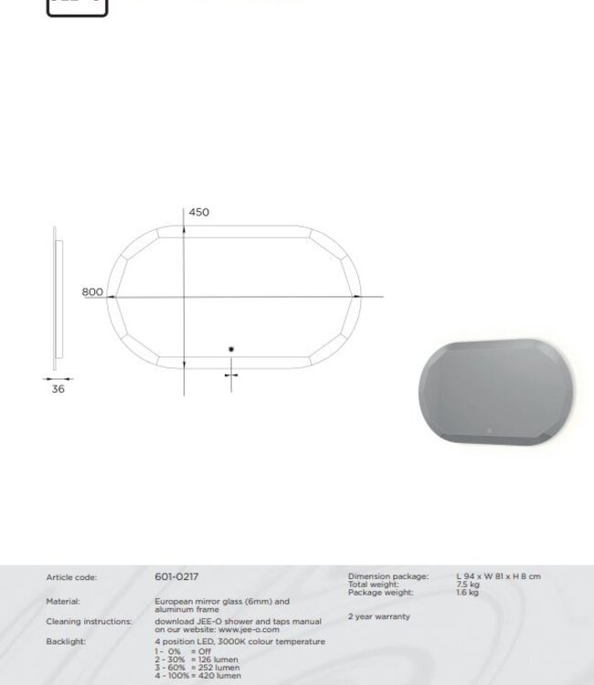 JEE-O Bloom Spiegel | Rond | Met LED | L80 x H45 cm