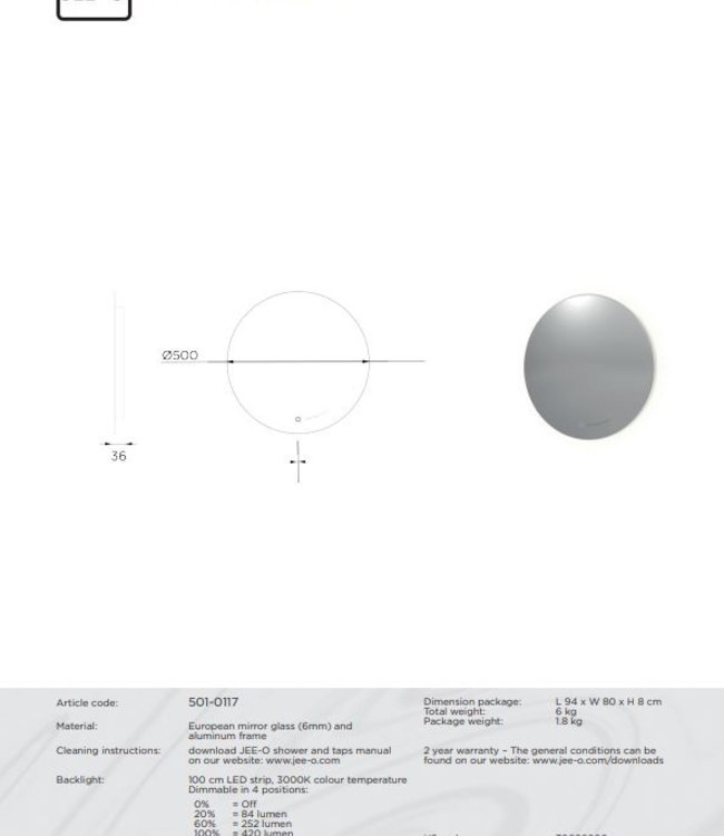 JEE-O Flow Spiegel - Met LED - 50 cm