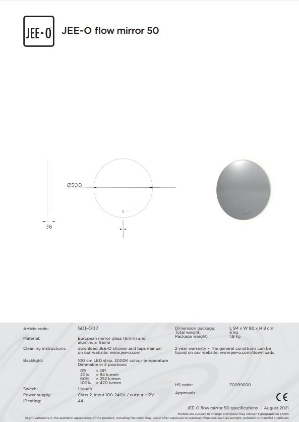 JEE-O Flow Spiegel - Met LED - 50 cm
