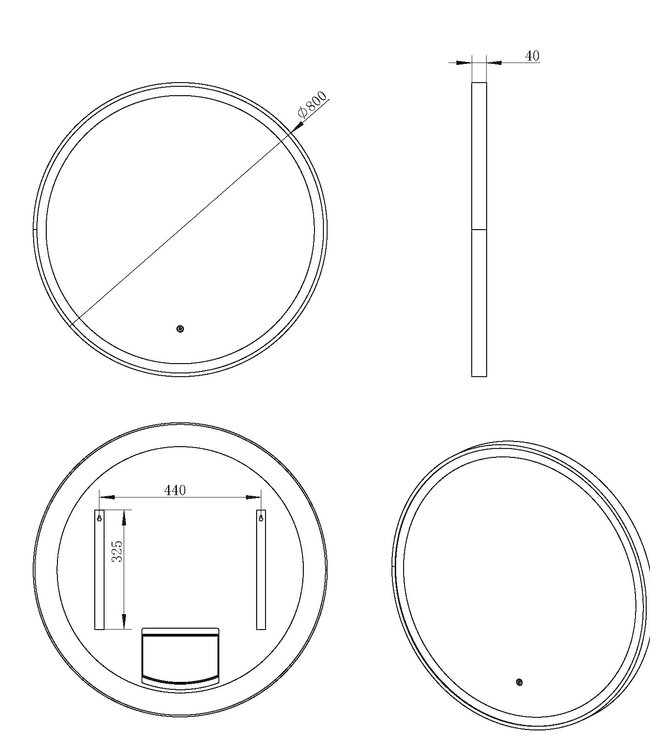 Rene Houtman Lista Nera Spiegel - Rond - Met LED Verlichting  - 80 cm - Mat Zwart