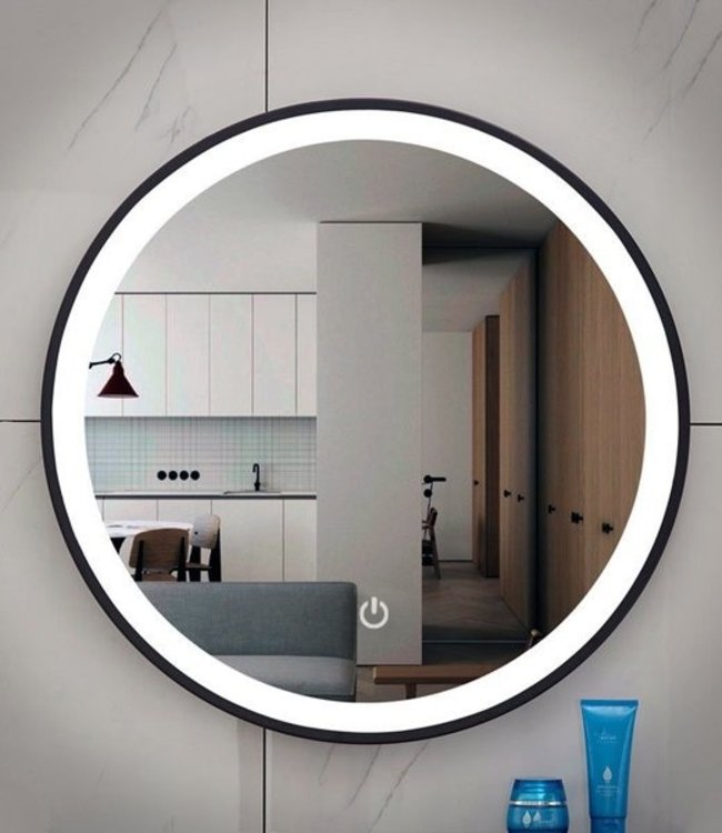 Rene Houtman Lista Nera Spiegel - Rond - Met LED Verlichting  - 80 cm - Mat Zwart