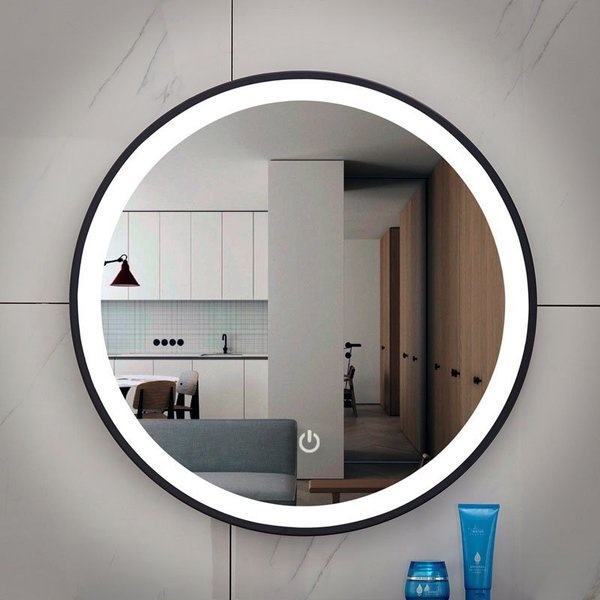 Rene Houtman Lista Nera Spiegel - Rond - Met LED Verlichting - 80 cm - Mat Zwart