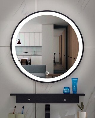 Rene Houtman Lista Nera Spiegel - Rond - Met LED Verlichting  - 60 cm - Mat Zwart
