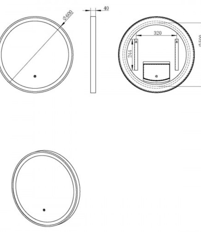 Rene Houtman Lista Nera Spiegel - Rond - Met LED Verlichting  - 60 cm - Mat Zwart