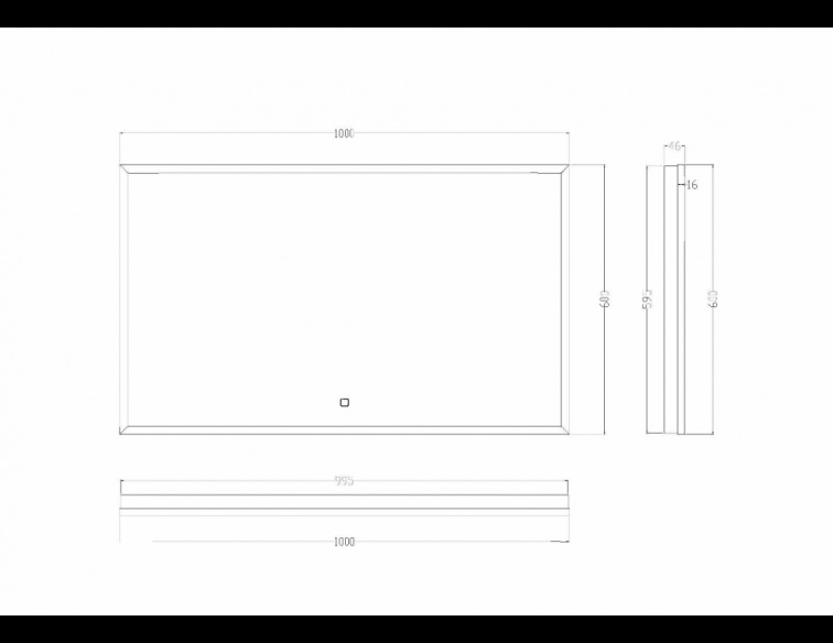 Wiesbaden Rechthoekige Condens-vrije LED Spiegel - Mat Zwart - 100 x 60 cm