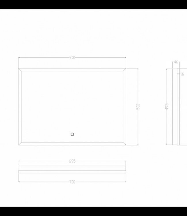 Wiesbaden Rechthoekige Condens-vrije LED Spiegel - Mat Zwart - 70 x 50 cm
