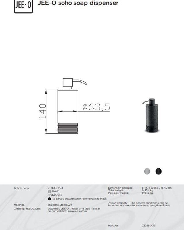 JEE-O SOHO Zeepdispenser - Vrijstaand - H14 cm