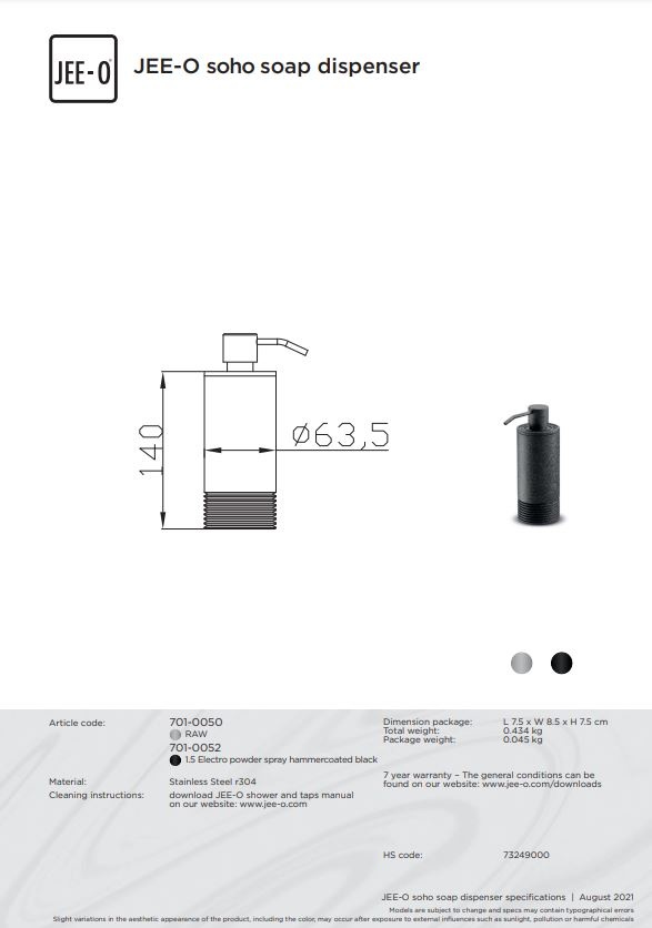 JEE-O SOHO Zeepdispenser - Vrijstaand - H14 cm