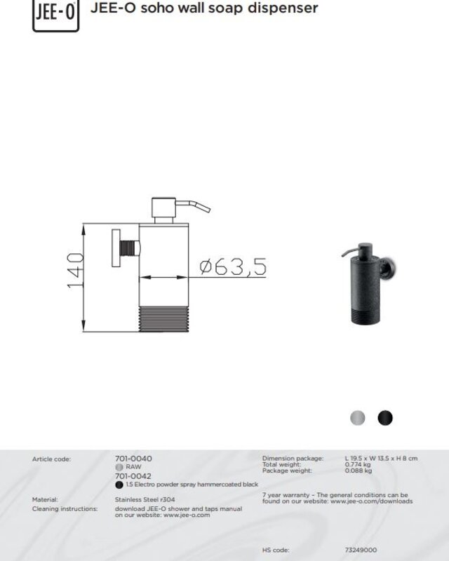 JEE-O SOHO Zeepdispenser - Wand - H14 cm
