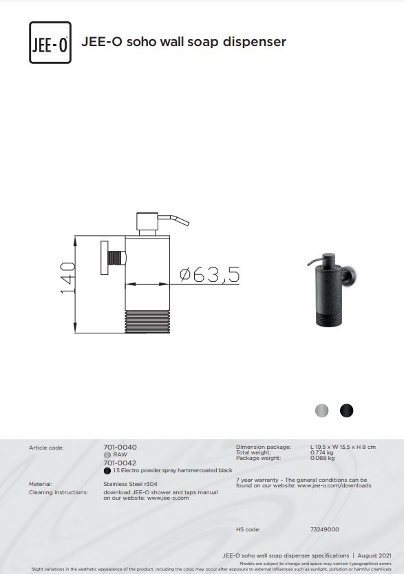 JEE-O SOHO Zeepdispenser - Wand - H14 cm