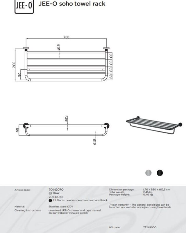 JEE-O SOHO Handdoekrek - L70 cm - Meerdere Kleuren