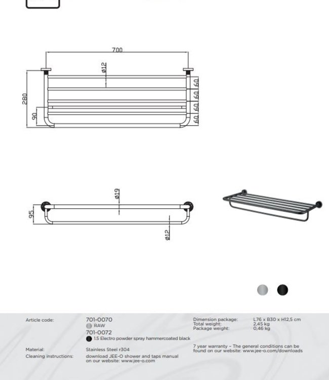JEE-O SOHO Handdoekrek - L70 cm - Meerdere Kleuren