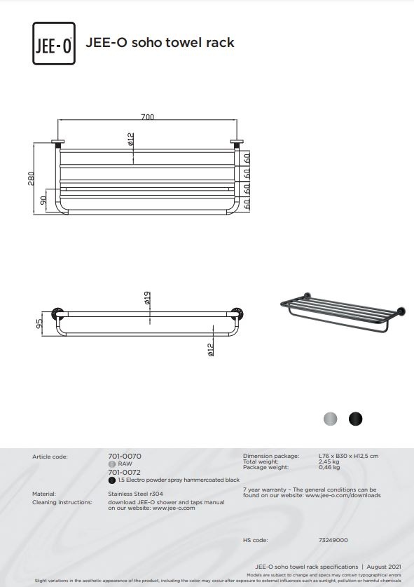 JEE-O SOHO Handdoekrek - L70 cm - Meerdere Kleuren