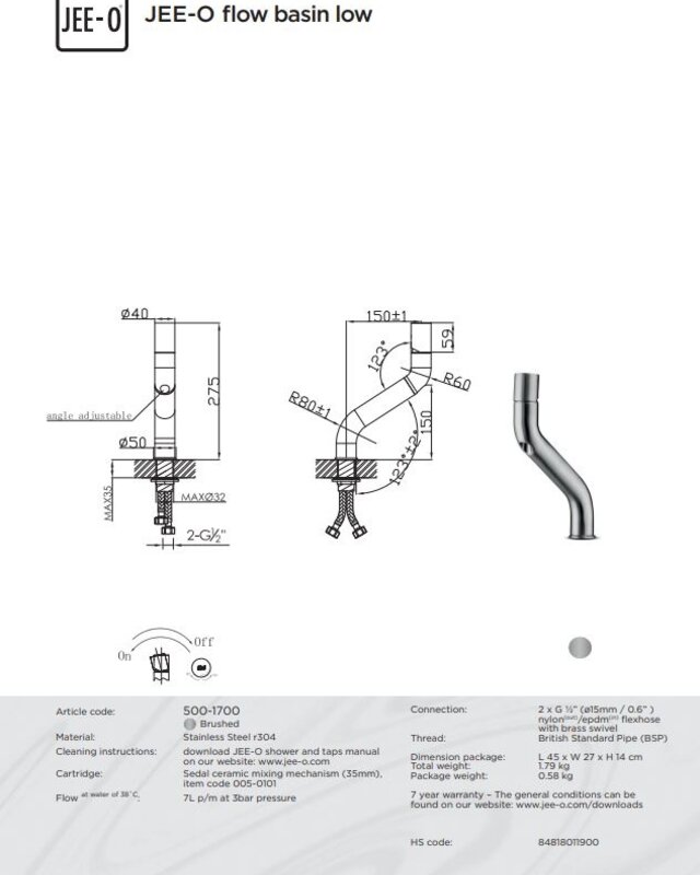 JEE-O Flow Wastafelkraan - Laag - H27,5 cm