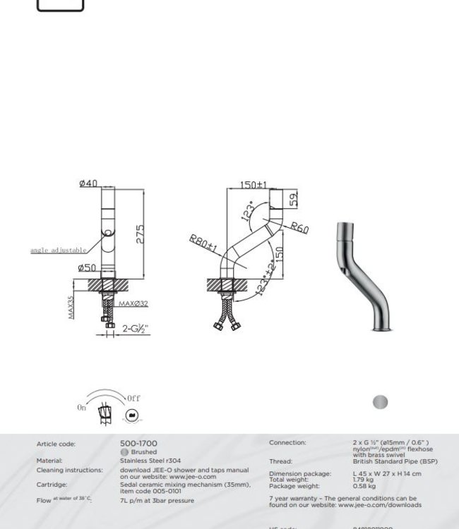 JEE-O Flow Wastafelkraan - Laag - H27,5 cm
