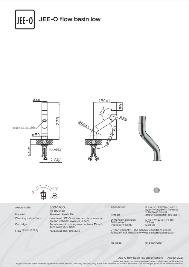 JEE-O Flow Wastafelkraan - Laag - H27,5 cm