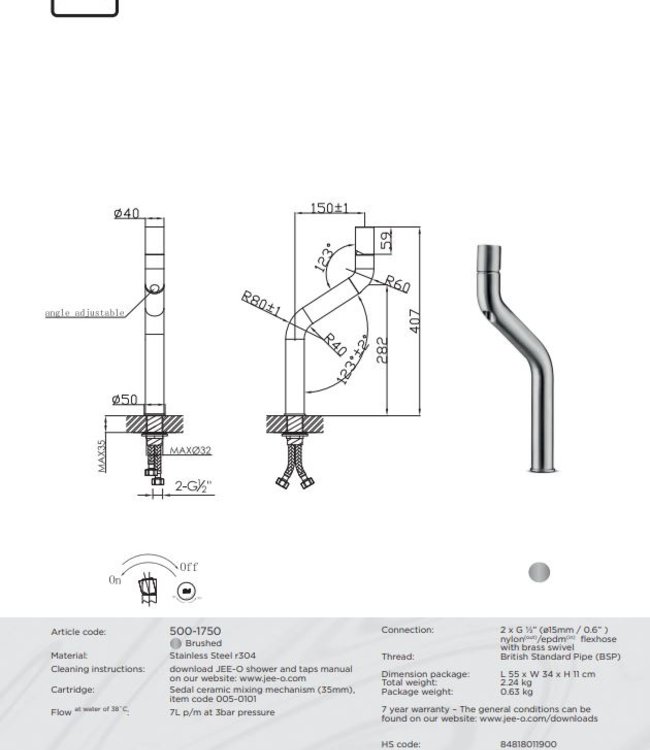 JEE-O Flow Wastafelkraan - Hoog - H40,7 cm