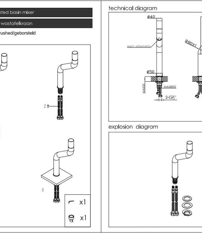 JEE-O Flow Wastafelkraan - Hoog - H40,7 cm