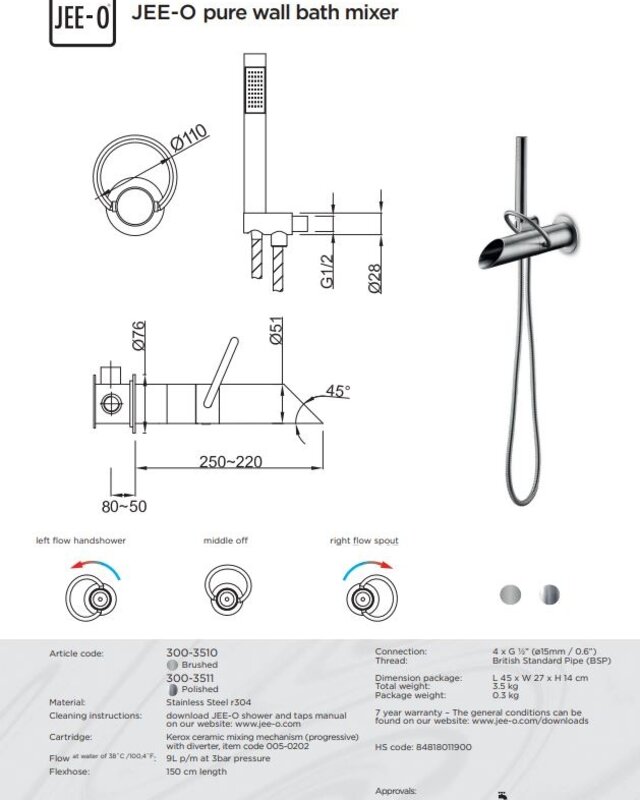 JEE-O Pure Wand Badmengkraan - Met Handdouche