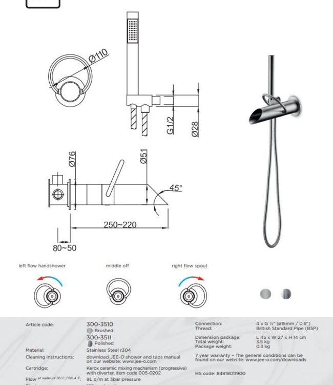 JEE-O Pure Wand Badmengkraan - Met Handdouche