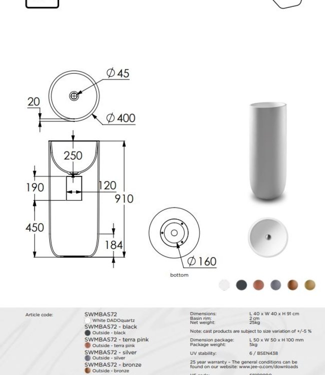 JEE-O Flow Waskom Hoog - H91 cm - Meerdere Kleuren