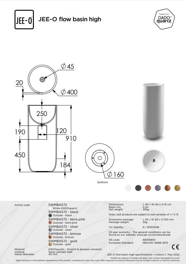 JEE-O Flow Waskom Hoog - H91 cm - Meerdere Kleuren