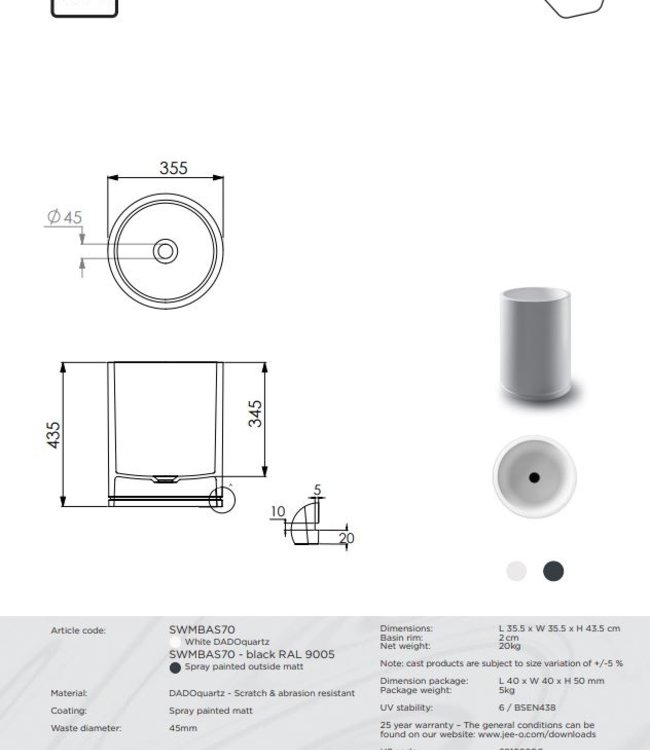 JEE-O SOHO Waskom | Middel | H43,5 cm | Twee kleuren