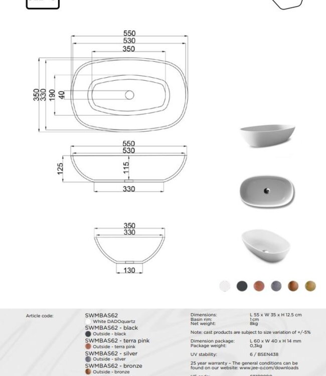 JEE-O Amsterdam Waskom - L55 x B35 x H12,5 cm