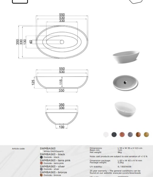 JEE-O London Waskom - L55 x B35 x H12,5 cm