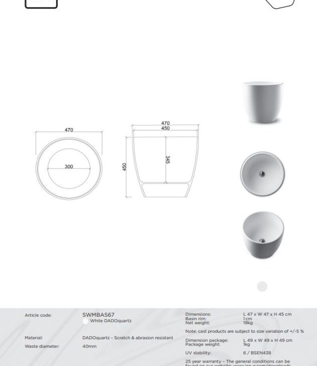 JEE-O Blue Waskom - L47 x H45 cm - Wit