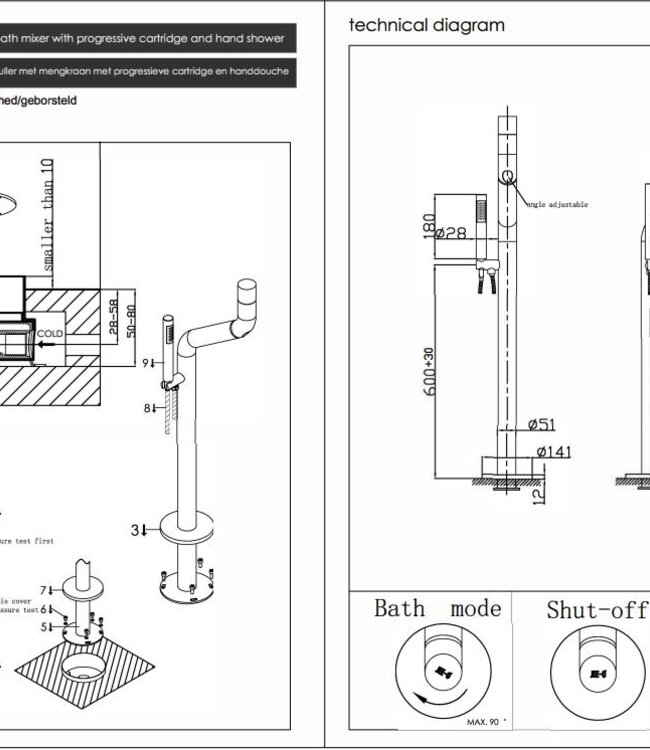 JEE-O Flow Vrijstaande Badmengkraan | Met Handdouche |  H101,5 cm