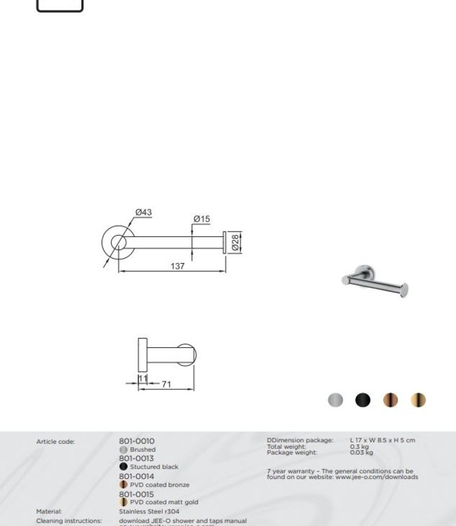JEE-O Slimline Toiletrolhouder | Meerdere Kleuren
