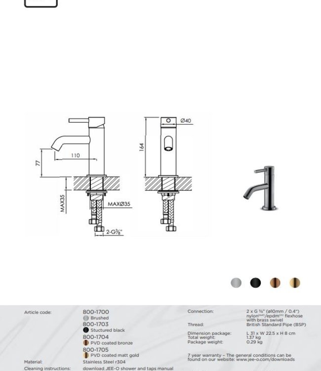JEE-O Slimline Wastafelkraan - H16,4 cm - Meerdere Kleuren