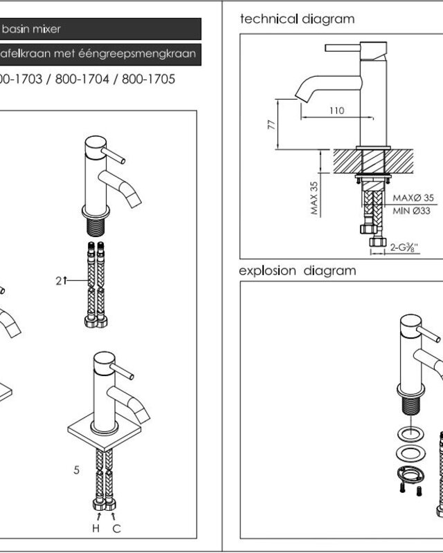 JEE-O Slimline Wastafelkraan - H16,4 cm - Meerdere Kleuren