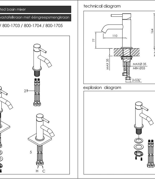 JEE-O Slimline Wastafelkraan - H16,4 cm - Meerdere Kleuren