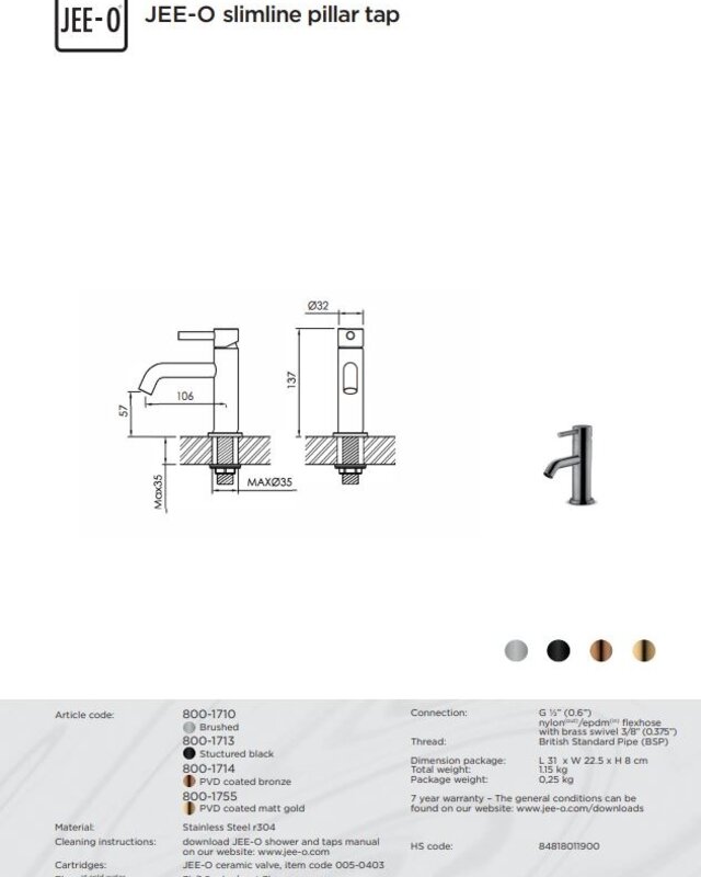 JEE-O Slimline Fonteinkraan - H13,7 cm - Meerdere Kleuren