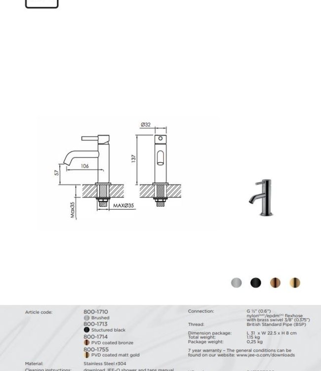 JEE-O Slimline Fonteinkraan - H13,7 cm - Meerdere Kleuren