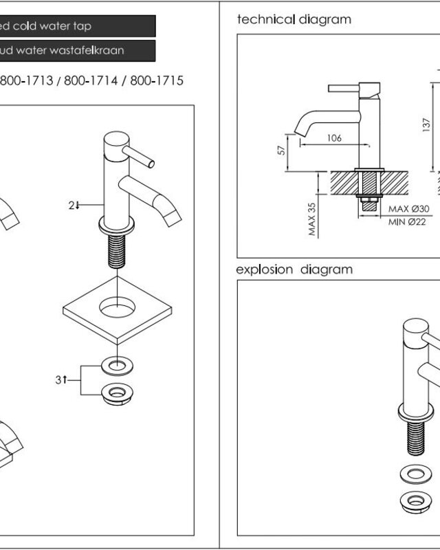 JEE-O Slimline Fonteinkraan - H13,7 cm - Meerdere Kleuren
