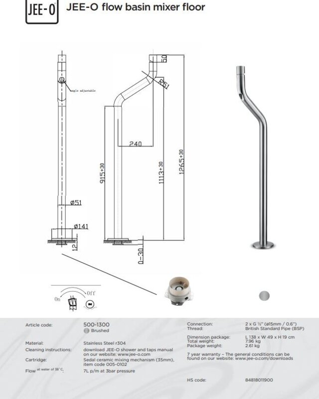JEE-O Flow Vrijstaande Wastafelkraan - H126,5 cm