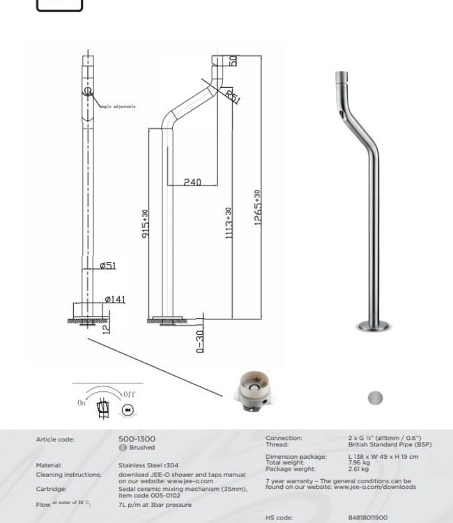 JEE-O Flow Vrijstaande Wastafelkraan - H126,5 cm