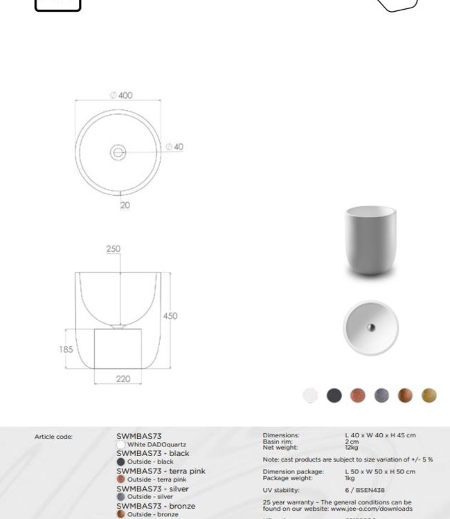 JEE-O Flow Waskom | Middel | H45 cm | Meerdere kleuren