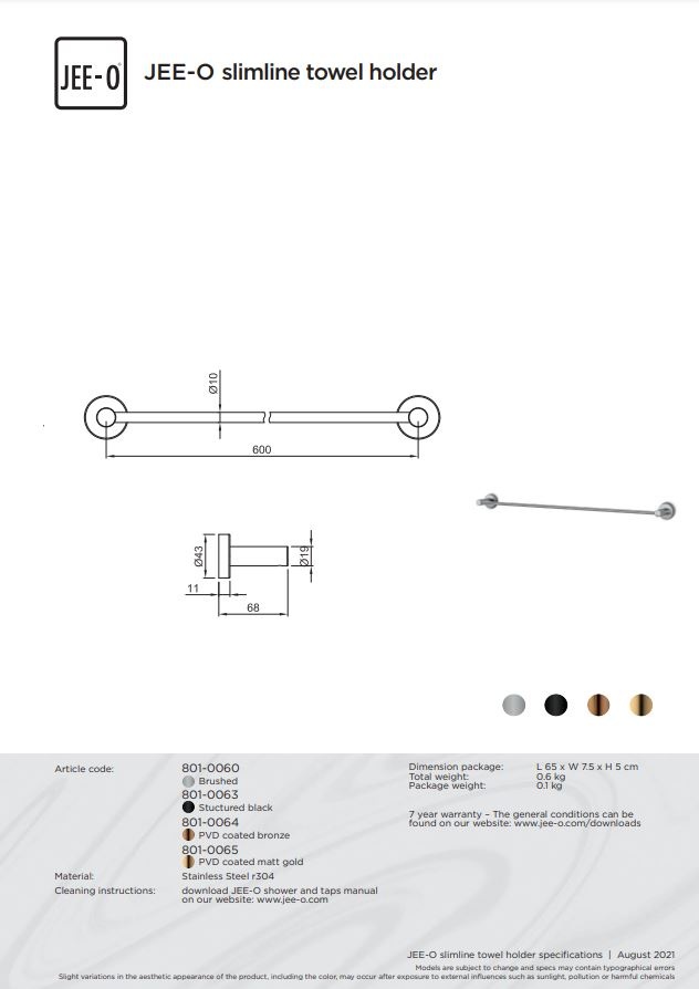 JEE-O Slimline Handdoekhouder - L60 cm