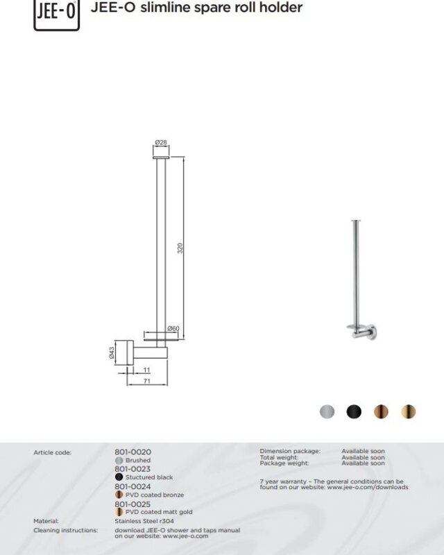 JEE-O Slimline Reserve Toiletrolhouder | H32 cm