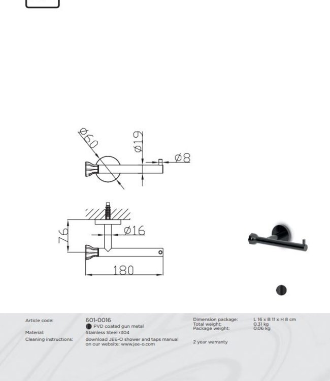 JEE-O Bloom Toiletrolhouder | L18 cm | Gun Metal