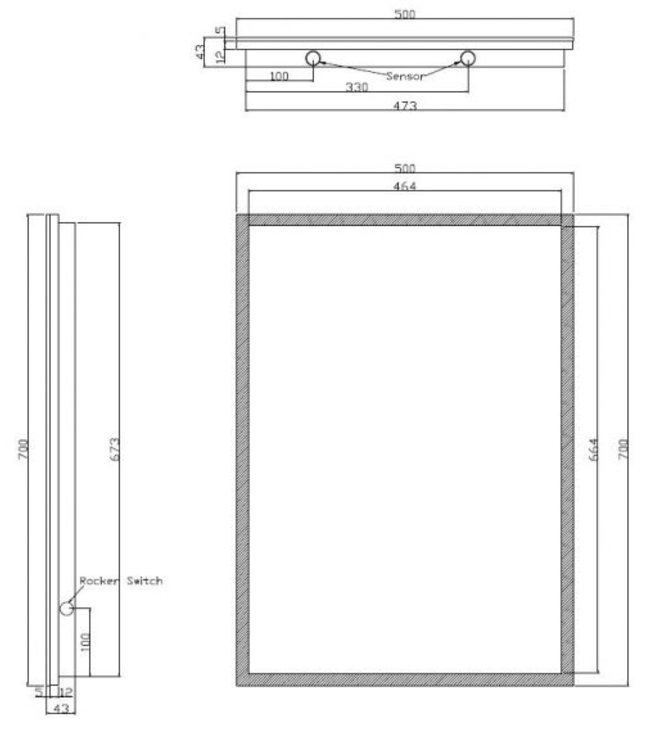 Wiesbaden Quatro-LED Spiegel - Condens-vrij - 70 x 50 cm