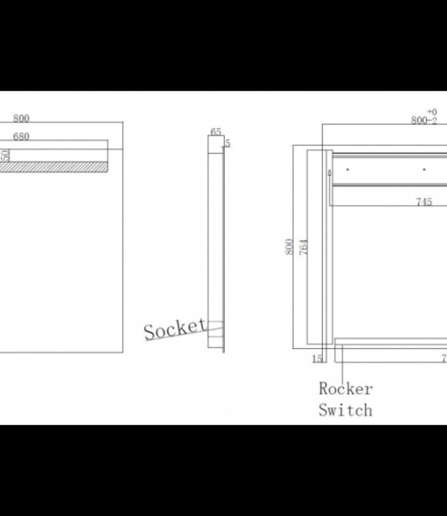 Wiesbaden Tigris Spiegel met LED Verlichting + stopcontact  - 80 x 80 cm