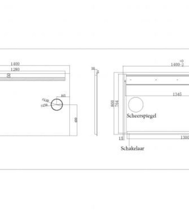 Wiesbaden Tigris Spiegel met LED Verlichting en Scheerspiegel - 140x80 cm